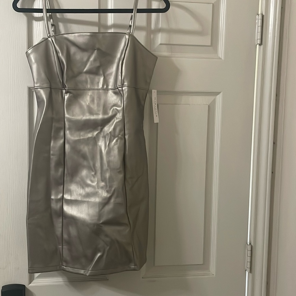NWT metallic mini dress leather like material